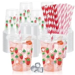 Fysuimu 50PCS 12OZ Strawberry Floral Plastic Cups With Lids & Straws Pink Red... New. Price: $31.59.
