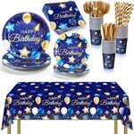 176 Pcs Navy Blue Gold Birthday Tableware Set Tablecloth Plates Napkins Cups New. Price: $43.39.