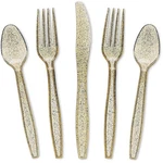 Juvale Gold Silverware Set - Plastic Cutlery With Glitter Finish, 144 New. Price: $20.43.