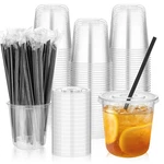 Tchrules 100 Set 12OZ Plastic Cups With Lids And Straws, Disposable Clear Iced New. Price: $48.83.