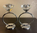 Diamond Ring Pedestal Tea-light Candle Holders Wedding Themed Set Of Two 7 Tall Used. Price: $30.99.