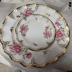 Royal Crown Derby Pinxton Roses #A1155 2 Plates Set: Dinner, B/b Used. Price: $70.00.