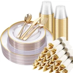 Sut 175 Pcs Gold And Clear Plastic Dinnerware Set For 25 Guests, Include: ... New. Price: $48.68.