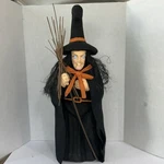 Vintage Witch Paper Mache With Hat And Broom Piercing Blue Eyes Rare 26 Used. Price: $75.00.