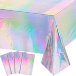 4 Pack Iridescent Plastic Tablecloths, Shiny Disposable Laser Rectangle Co New. Price: $11.14.