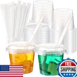 Funnymoom 50 Set 16 Oz Clear Plastic Cups With Lids & Straws For Ice Cream/drink New. Price: $59.92.
