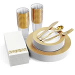 Focusline 10" Plates, 7" Dessert 175PACK Gold Dinnerware Set New. Price: $41.94.