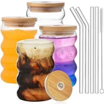 Alink 16 Oz Wave Bubble Drinking Glasses W/ Lids & Straws - Set Of 4 New. Price: $41.42.