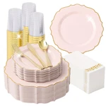 Fijinhom 350 Pcs Pink Disposable Plates Scalloped Dinnerware Set For Guests New. Price: $76.30.