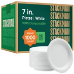 Stack Man Compostable Paper Plates 7 Inch 1000 Count Heavy-duty Dessert New. Price: $104.58.