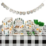 Blue Panda Camping 1ST Birthday Party Dinnerware - One Happy Camper White New. Price: $31.76.
