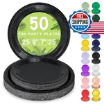 Lanlisa 50 Black Disposable Plates: 25X 9", 7" Party, Dessert, Cake, Salad New. Price: $19.50.