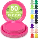 50 Hot Pink Paper Plates Disposable Set Includes 25-9" & 25-7" Desser New. Price: $13.87.