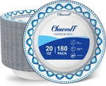 20 Oz Paper Bowls - 180 Pack Heavy Duty Disposable Soup For Parties New. Price: $46.99.