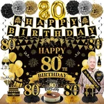 Eucutur 42PCS 80TH Birthday Decoration Kit For Women, Black Gold New. Price: $27.93.
