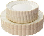 Disposable Plates Ivory Scalloped Gold Rim Dinner Dessert Lullaby 30PCS New. Price: $51.99.