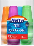 Hefty Party On Disposable Plastic Cups, Assorted, 16 Ounce, 100 Count New. Price: $17.99.