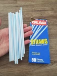 Vintage 80S 90S Glad Plastic Drinking Straws Striped Blue White Box Used. Price: $18.00.
