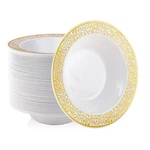 60 Disposable Gold Plastic Dessert Bowls, 12 Oz Soup Lace Christmas Th... New. Price: $38.41.