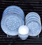 12PC Tahari Home Blue White Medallion Melamine Dinner Salad Plates Tidbit Bowls New. Price: $99.67.