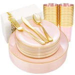 Rubtlamp 210PCS Plastic Pink Plates With Gold Silverware Set Include ... New. Price: $72.27.
