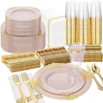 Plastic Plates Pieces Pink Disposable Dinnerware Set EU0103 Nervure 350PCS New. Price: $114.99.