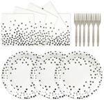 75PCS Paper Plates And Napkins Set - White Sliver Dot Disposable Party Di.... Price: $16.97.