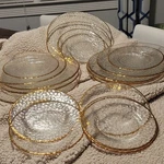 Clear Glass Dinner Plates Set With Gold Rim, Hammered Pattern, 10.5" & 7.5"ROUND New. Price: $250.00.