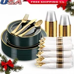 Elegant Green Disposable Plates Cutlery Set 25 Dinner Salad Forks Knives Cups Us New. Price: $66.86.