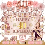 Eucutur 42PCS 40TH Birthday Decoration Kit For Women, Pink Rose Gold New. Price: $38.99.