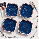 Set Of 4 Patriotic Melamine Appetizer Plates 8" Red White Blue Fireworks Stars New. Price: $14.99.