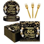75PCS 80TH Birthday Party Tableware Set, Black Gold Adult Happy 25X7... New. Price: $18.42.