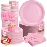 Cenlbj Pink Burgundy Plates Napkins Cups Set For 50 - Disposable Party Tableware New. Price: $44.99.