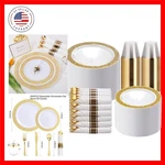 50 Guests Dinnerware Sets, Gold Plastic Plates Platos Para Fiestas Elegantes ... New. Price: $79.99.