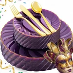 Youbet 125PCS Purple Plastic Dinnerware Set - 10.25/7.5 Inch, Clear New. Price: $55.90.
