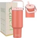 Tumbler With Handle Straw, Vacuum Insulated 40OZ, Coral Orange New. Price: $35.09.