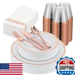 Isfangco 350PCS Rose Gold Plastic Plates For Guests, Disposable New. Price: $88.49.