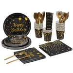 201PCS Black Gold Birthday Party Supplies For 25 Guests Happy Disposabl New. Price: $28.79.