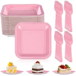 100 Pcs 7 Small Pink Paper Plates Square Disposable Cake With Plast... New. Price: $24.35.