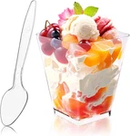 50PACK 5OZ Square Plastic Dessert Cups With Spoons, Reusable Clear Parfait Appet New. Price: $21.99.