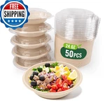 Hooray Mida 50-PACK 24OZ Round Disposable Bowls With Lids 100% Sugarcane Fiber New. Price: $38.74.
