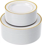 120PCS Gold Plastic Plates, Disposable White And Rim Includ New. Price: $53.85.