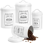Set 4 Kitchen Canisters With Airtight Lids Coffee Tea Sugar Flour Tin Jars New. Price: $37.18.