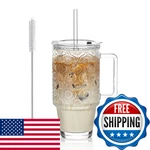 Kemorela 24 Oz Ribbed Glass Tumblers With Lids Straws, Cup Hand New. Price: $38.32.