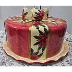 World Bazaar Inc Covered Cake Plate Christmas Poinsettia Gift Design Ceramic Used. Price: $45.00.