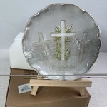 New Mud Pie Plate On Easel, He Risen 3 Crosses, Easter Gift, Christian. Price: $21.95.