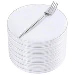 Rubtlamp 100PCS Plastic Dessert Plates 7.5", Silver Forks, Disposable New. Price: $79.87.