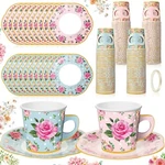 Umigy 60 Sets Tea Party Decorations Floral Paper Cups With Handle Plates New. Price: $25.00.