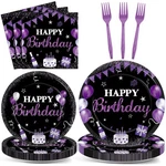96PCS Purple And Black Birthday Decorations Happy Party Supplies Tablew New. Price: $24.40.