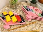 Ebros Set Of 4 Pink Floral Blossoms Oriental Fan Shaped Appetizer Sushi Plates New. Price: $43.99.